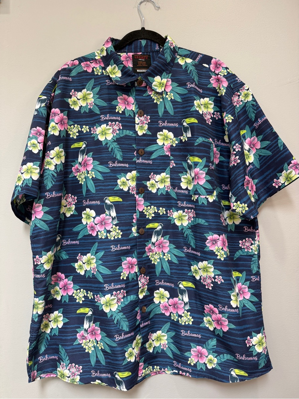 Legacy Navy Tropical Floral Camp Shirt with Pink & White Blooms